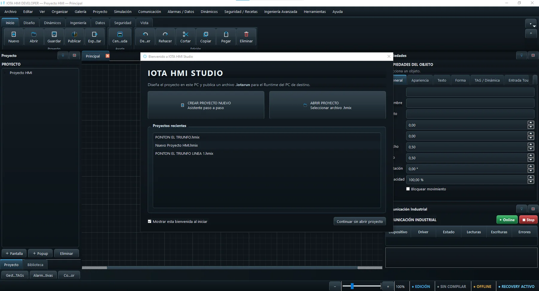 Propiedades de objeto en IOTA HMI Studio
