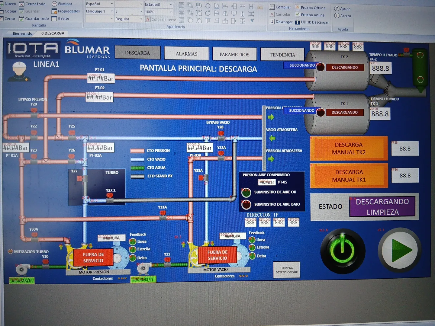 HMI de control para sistema de descarga de pescado